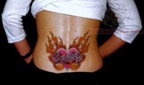 Flaming Heart Tattoo On Lowerback